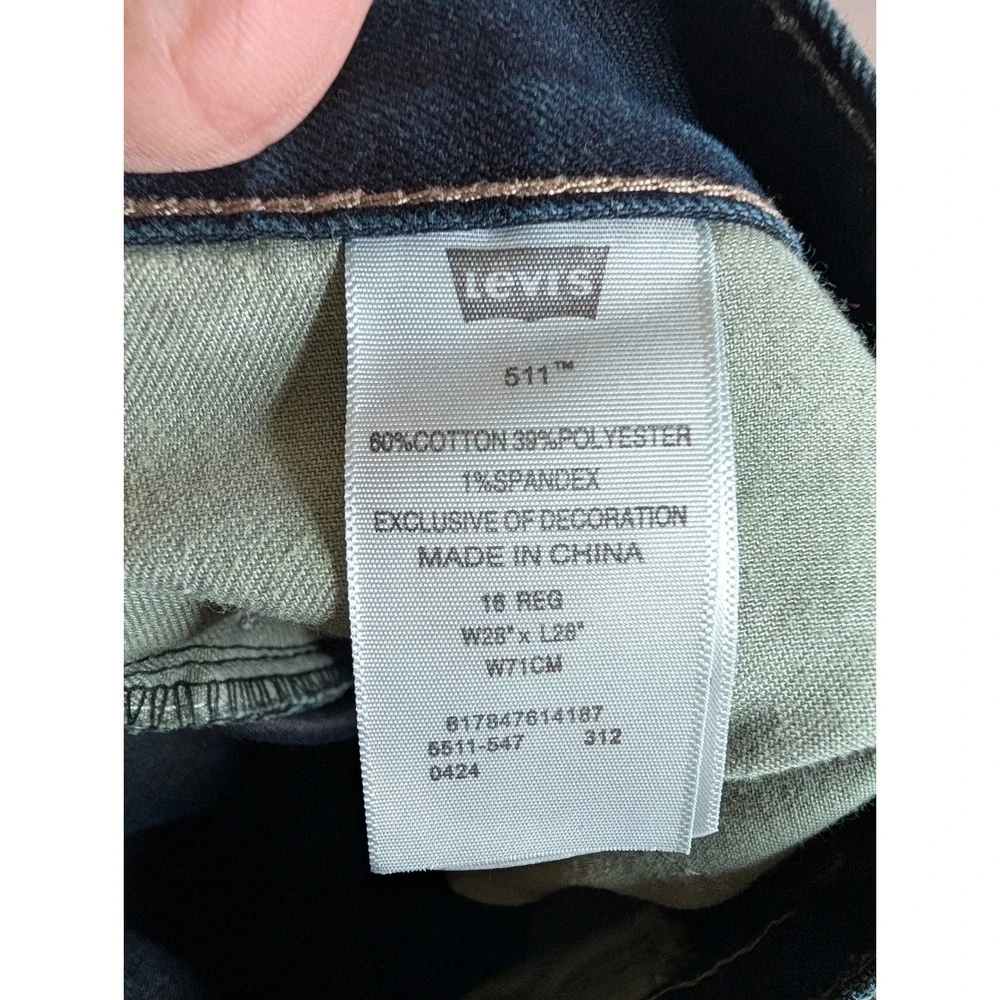Levi's 511 Skinny Jeans Boys Size 16 Regular Dark Indigo Denim 28x28 Stretch